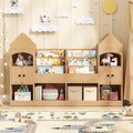 Vabches Castle Shape Children's Bookshelf, Kids Bookcase Display Case Kids Toy Storage Organizer Multifunctional Storage Cabinet Bookshelf Suitable for Playroom, Children's Room, Living Room, Oak