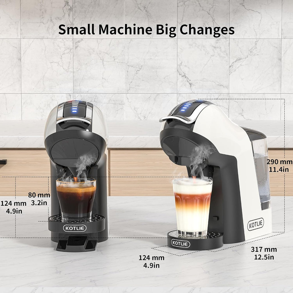 KOTLIE Single Cup Coffee Maker, Multi Capsule Machine Compatible With Various Capsule Types, 4 Temperature Settings, 7 Water Volume Levels,19 Bar(Glossy White)