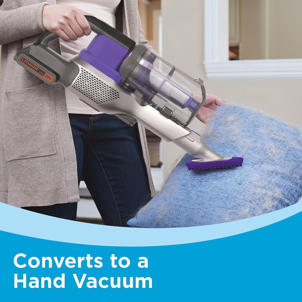 BLACK+DECKER Pet Hair Vacuum, Cordless Vacuum Cleaner Pet Hair, Up to 55 Minutes of Runtime, Interchangeable Floorhead, Maximum Suction, Multi-Surface, Light Weight, Powerseries Extreme (BSV2020P)