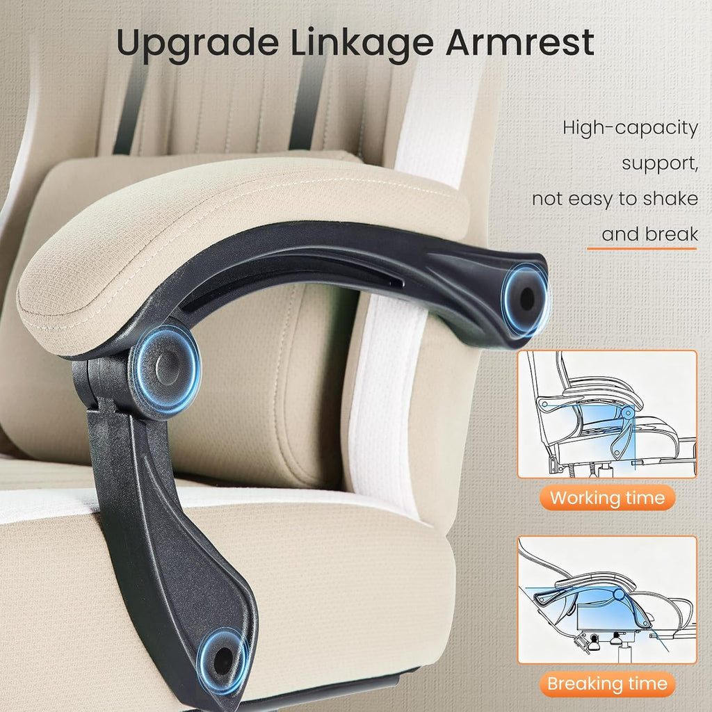 NEWBULIG Gaming Desk Chair - High Back Computer Office Chair with Footrest and Headrest, Comfy Ergonomic Lumbar Support with Linkage Armrests, Height Adjustable and 360° Swivel Wheels, Khaki