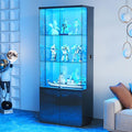 Lvifur 71' Tall Display Cabinet with Glass Doors, Modern Curio Cabinet Display Cases for Collectibles, Locking Cabinet with Shelves, Living Room Bookcase with Lights & Human Body Sensor (Black)
