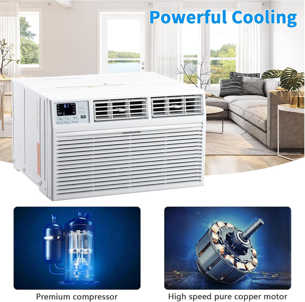ROVSUN 8000 BTU Through the Wall Air Conditioner with Remote Control, 3-in-1 Wall AC Unit, Dehumidifier & Fan with Timer for Bedroom, Living Room, Apartment, Dorm up to 350 Square Feet, 115V/60Hz