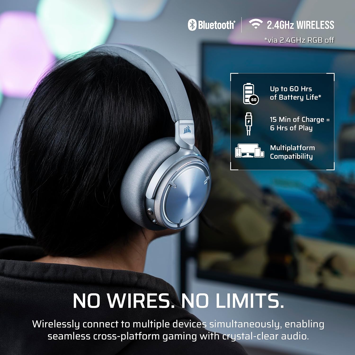 Corsair Virtuoso MAX Wireless Gaming Headset – Dolby Atmos, Active Noise Cancelling, Sonarworks SoundID, Simultaneous 2.4GHz Wireless & Bluetooth, 50mm Graphene Drivers, PC, Mac, PS5/PS4 – Silver