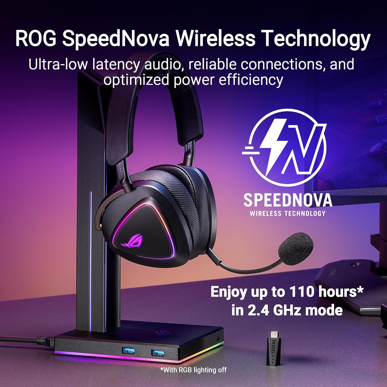 ASUS ROG Delta II Wireless Gaming Headset with Detachable Mic – Tri-Mode (BT, 2.4GHz, 3.5mm), 50mm Titanium-Plated Drivers, 110Hr Battery, Lightweight, for PC, PS5, PS4, Xbox, Switch, Mobile - Black