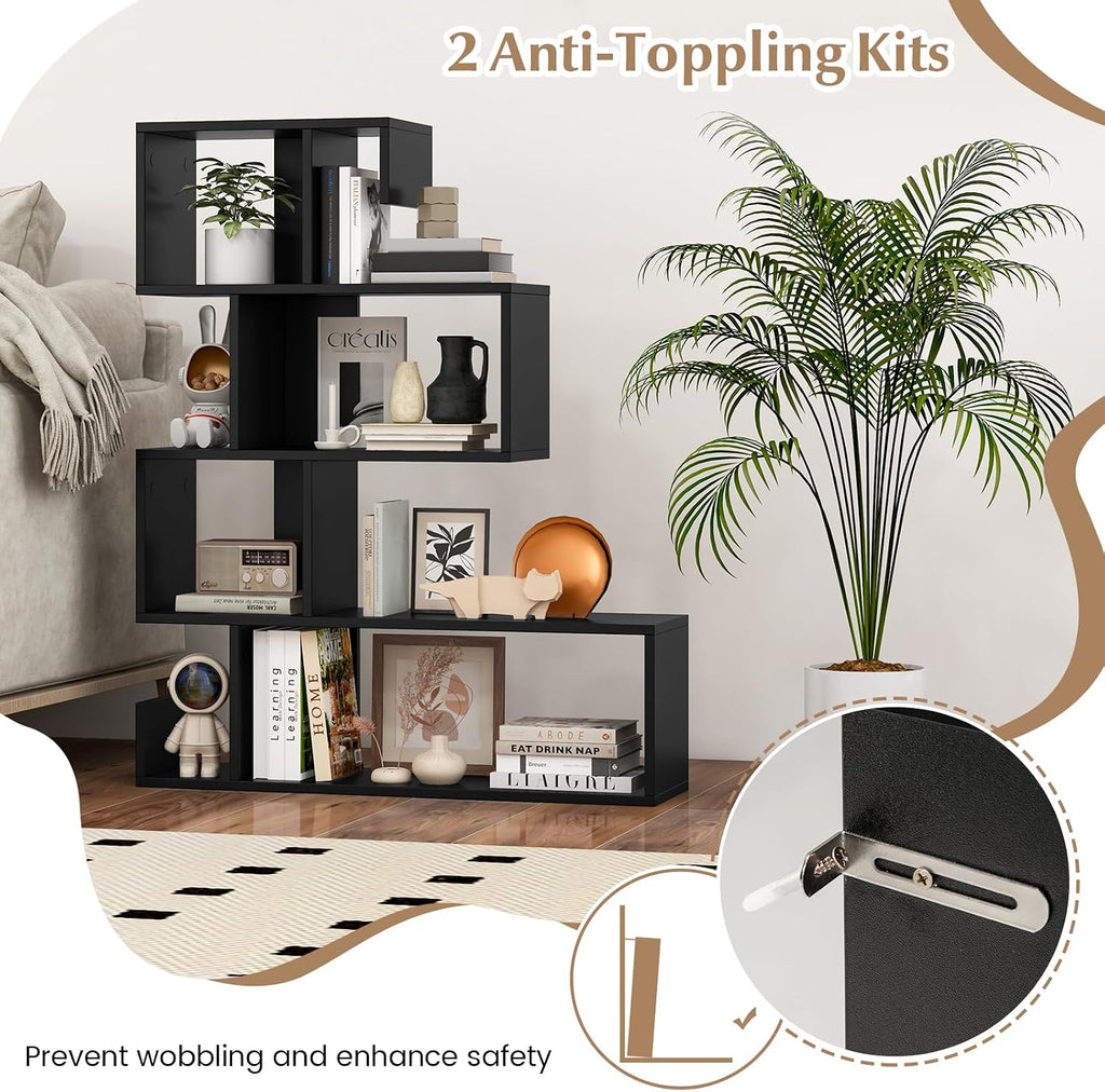 Giantex 5-Tier S-Shaped Bookshelf of 2, Geometric Bookcase w/Open Cubes, Modern Decorative Display Shelf w/Anti-Toppling Kits, Freestanding Storage Rack for Living Room, Study, Home, Office