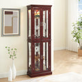 Lighted Wooden Display Curio Cabinet,Cabinet with Tempered Glass Door & 6 Shelves,Vintage 3 Side Glass Display Curio Cabinet,Bar and Liquor Storage Area,Glass Bookshelf,E26 light bulb Unincluded