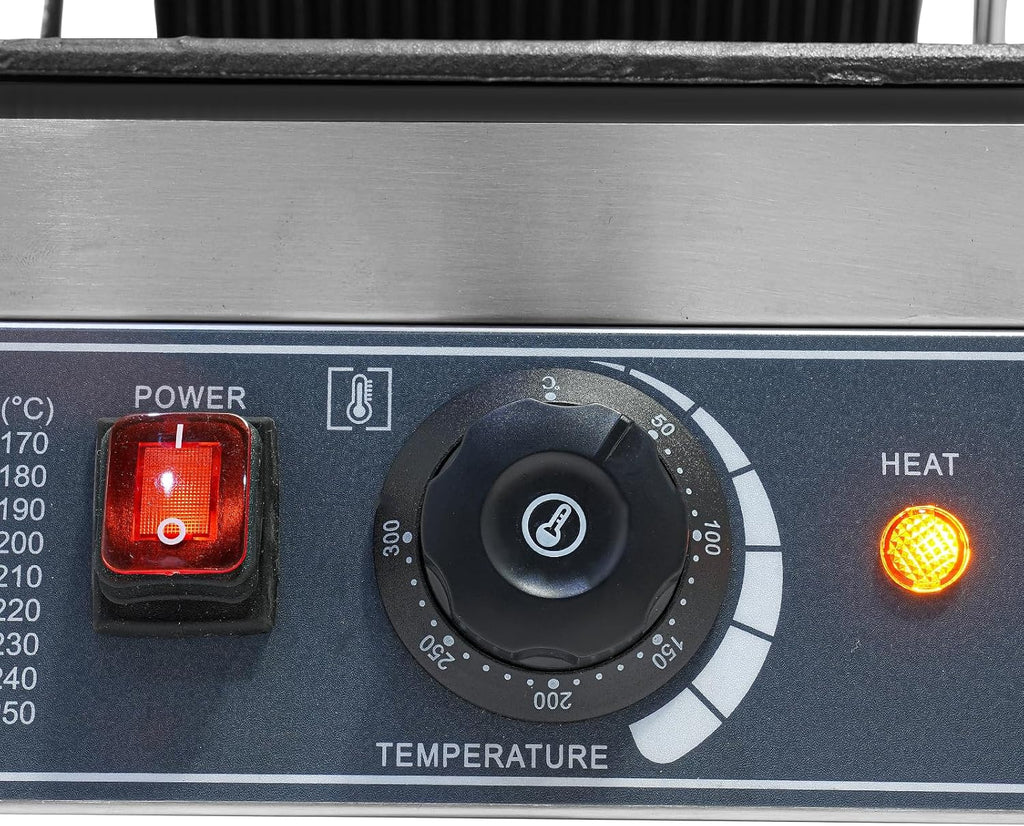 Commercial Panini Sandwich Contact Grill, 1800W Electric Sandwich Panini Maker, 8.8' x 9.2' Cast Iron Panini Press with Grooved Plates & Temp Control, for Hamburgers, Chicken, Beef