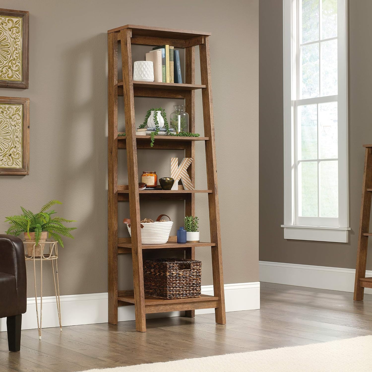 Sauder Trestle 5-Shelf Bookcase/ Book Shelf, Vintage Oak finish