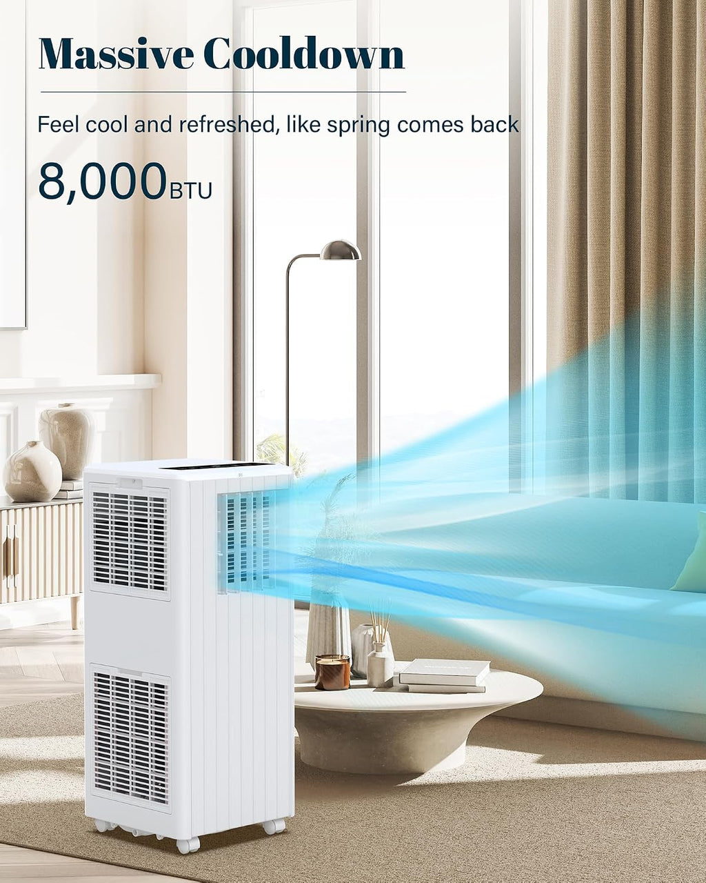 GarveeTech 8,000 BTU Portable Air Conditioner for Indoor Rooms, 3 in-1 AC Unit for Bedroom 250-350 Sq.Ft, Dehumidifier, Fan, Sleep Mode, 24 Timer, Remote Control, Window Kits