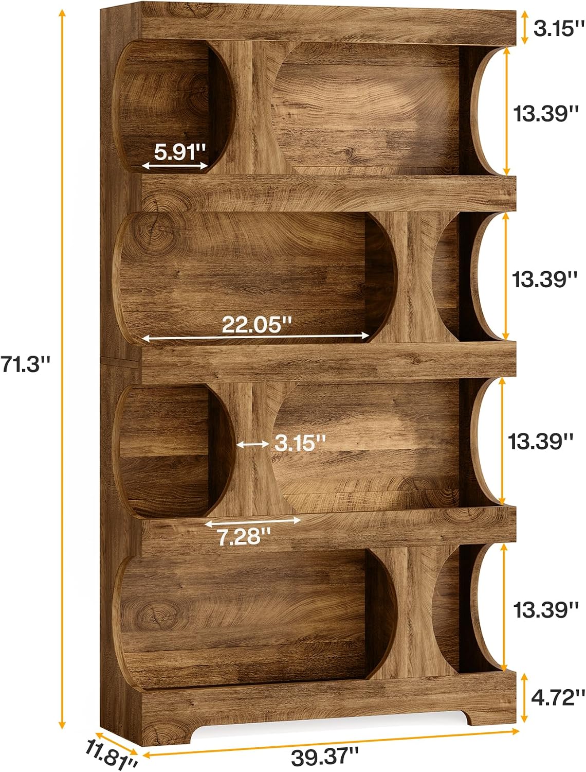 Tribesigns 71' Tall Bookcase, 4-Tier S-Shaped Bookshelf, Wood Decorative Storage Shelving, Modern Freestanding Display Shelves, Large Library Book Shelf Unit for Home Office Living Room Bedroom, Brown