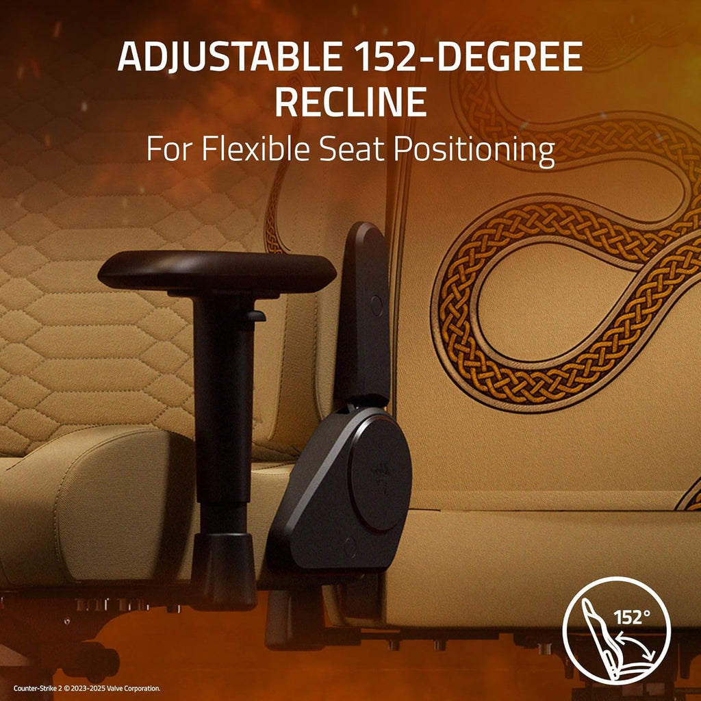 Razer Iskur V2 X Ergonomic Gaming Chair: Built-in Lumbar Support - Widened Seat - High Density Foam Cushions - Adjustable 152 Degree Recline - 2D Armrests - Plush Fabric - Counter Strike 2 Edition