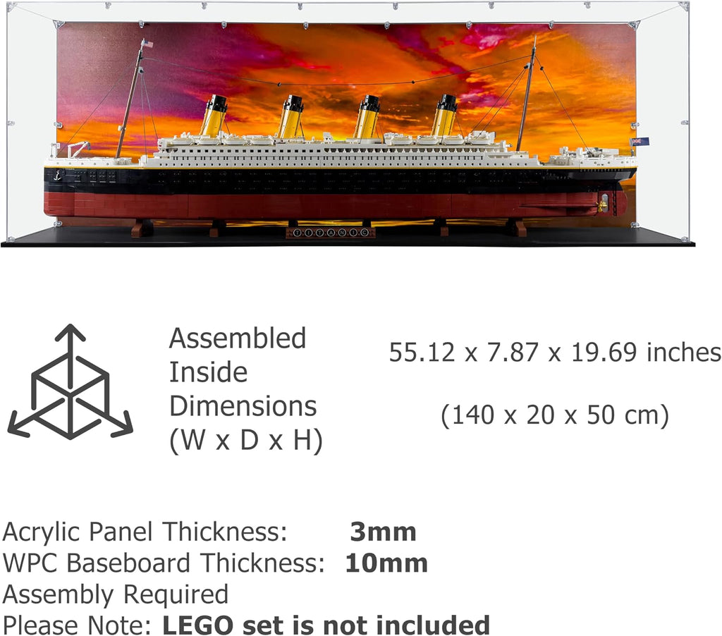 Acrylic Display Case Compatible for Lego Titanic #10294 (Painted Background), Dustproof Display Case (Case Only) (Lego Sets are NOT Included) (The Last Sunset)