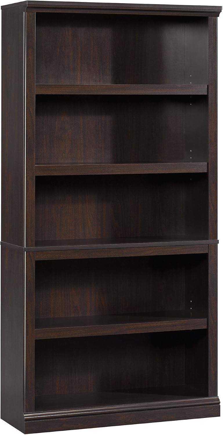 Sauder 5 Tier Book Shelf Wooden Bookcase Multipurpose Bookshelf for Home Office, Living Room, in Jamocha Wood