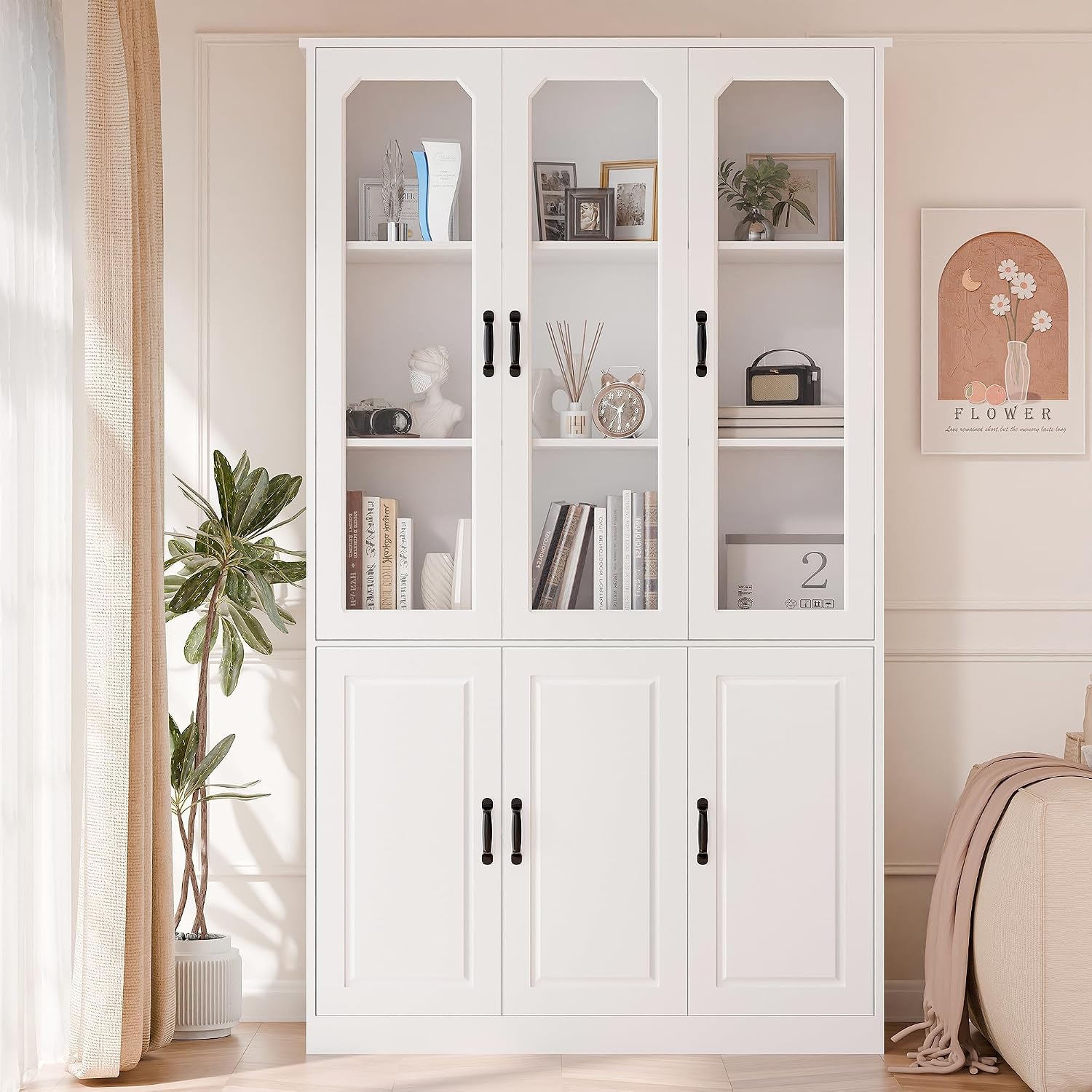 MU 78.7' Tall Kitchen Pantry with 3 Glass Doors, Freestanding China Cabinet with Adjustable Shelves, Large Kitchen Pantry Storage Cabinet Cupboard for Dining Room, Living Room, White (X-Large, 46' W)