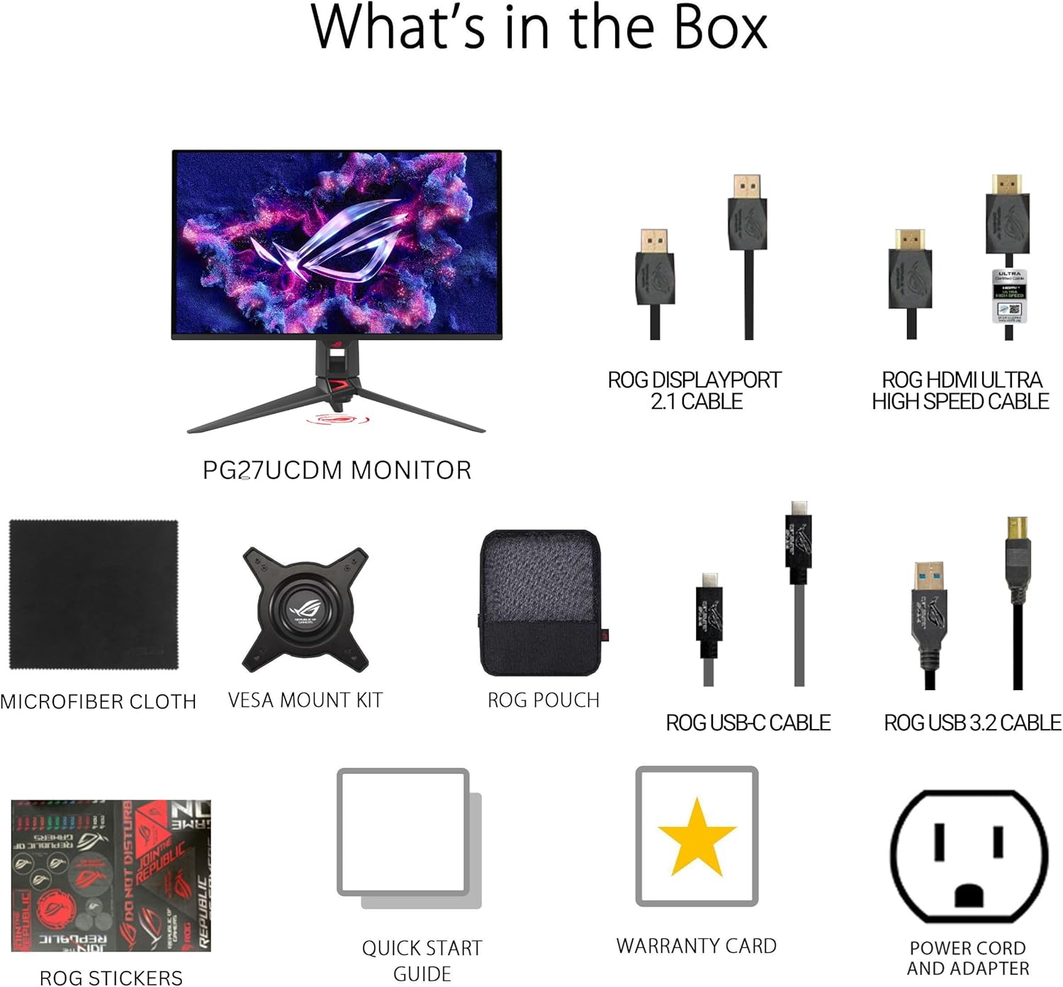 ASUS ROG Swift 27' 4K QD-OLED Gaming Monitor (PG27UCDM) - 240Hz, 0.03ms, Custom Heatsink, Neo Proximity Sensor, G-SYNC Compatible, 99% DCI-P3, True 10-bit color, DisplayPort 2.1a UHBR20, 3 yr warranty