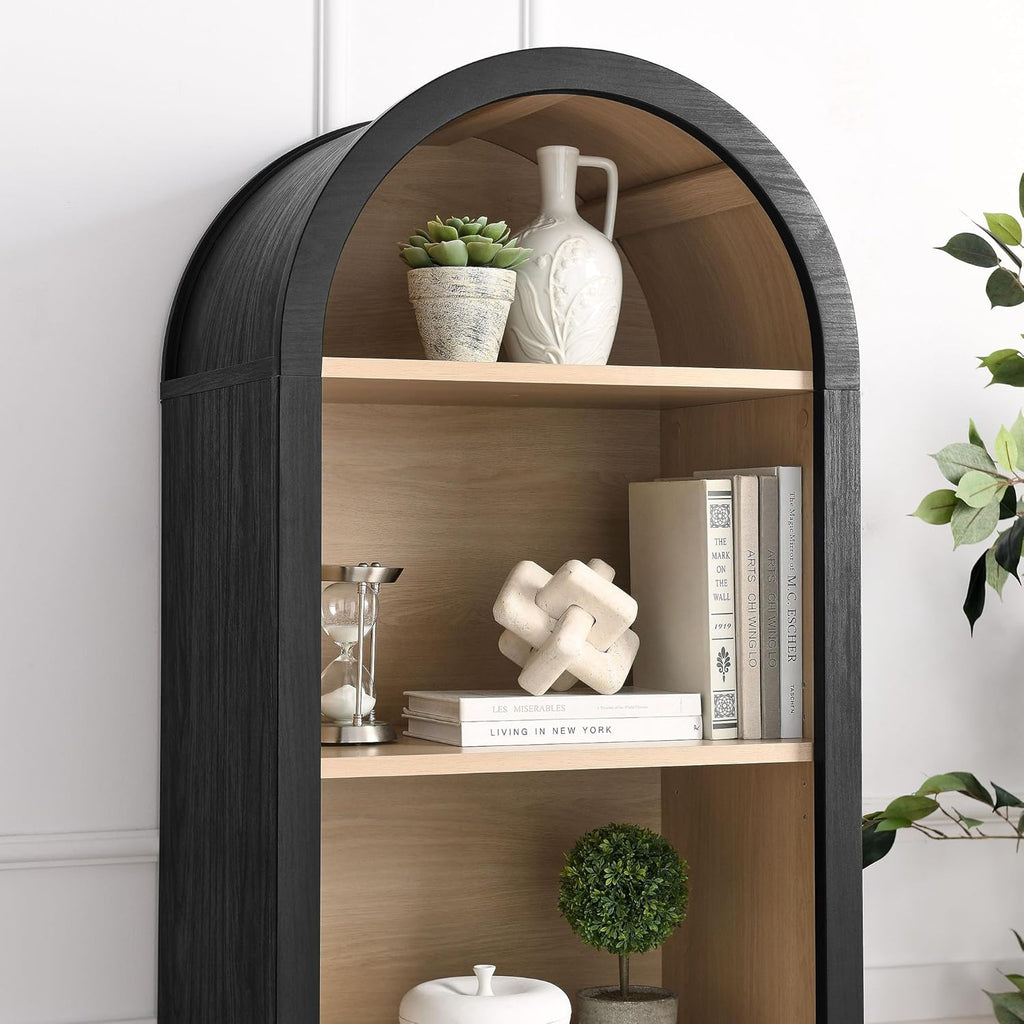 Modway Evie Modern Arched Narrow Bookcase in Black - 71 Inch Open Shelf Display Cabinet - Stylish 5-Tier Bookshelf for Living Room, Dining Room, or Home Office