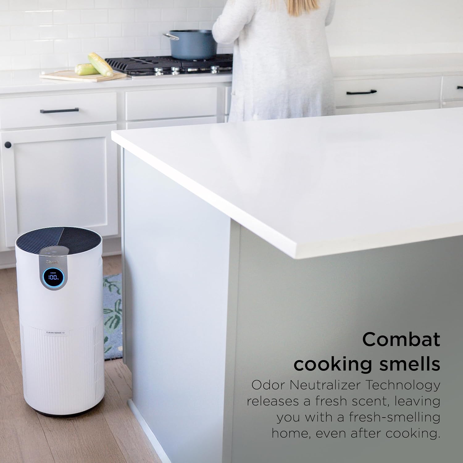 Shark Air Purifier for Home Large Room, Clean Sense Technology, HEPA Air Filter, 1000 Sq Ft, Kitchen, Filters Smoke, Captures 99.98% of Particles, Pet Dander, Pollutants, Dust, Allergens, HP201