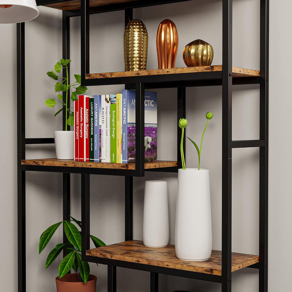 IRONCK Bookshelves 6 Tiers, Industrial Etagere Heavy Duty Shelves for Living Rooom, Office Storage Geomeric Display Boocase, Vintage Brown