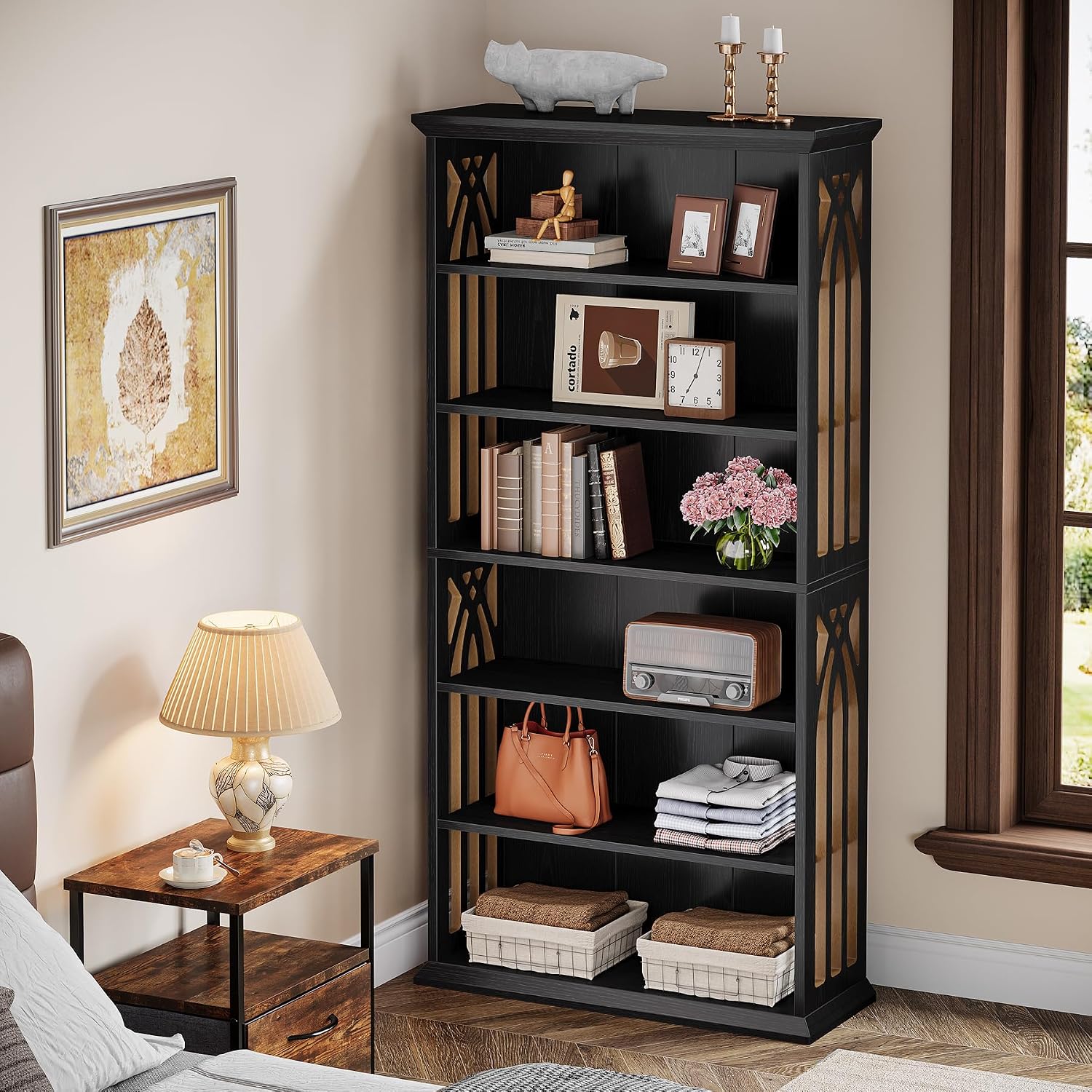 Tribesigns 6-Tier Bookshelf, 75-Inch Tall Bookcase, Large Bookshelves and Bookcases Freestanding Display Shelves, Wood Book Shelf for Living Room, Home Office, Bedroom, Black (2Packs)