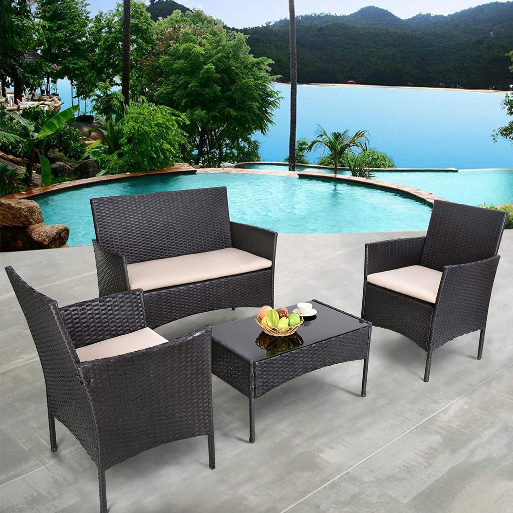 Homall 4 Pieces Outdoor Patio Furniture Sets Rattan Chair Wicker Set,Outdoor Indoor Use Backyard Porch Garden Poolside Balcony Furniture (Black and Beige)