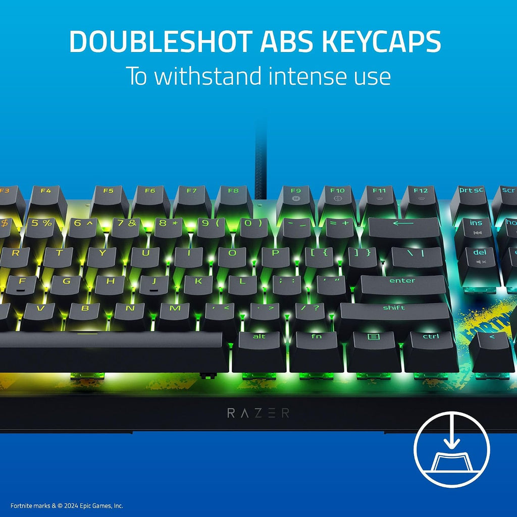 Razer BlackWidow V4 X Mechanical Gaming Keyboard: Yellow Switches Linear & Silent - 6 Macro Keys - Chroma RGB - Doubleshot ABS Keycaps - Roller & Media Keys Snap Tap - Fortnite Edition