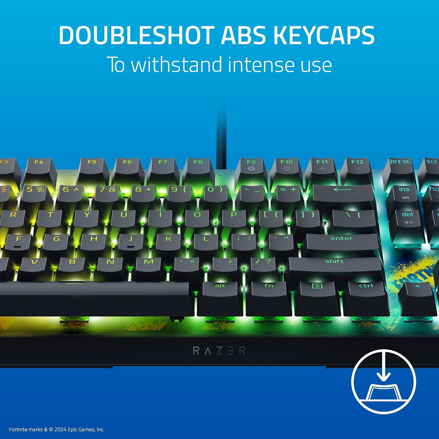 Razer BlackWidow V4 X Mechanical Gaming Keyboard: Yellow Switches Linear & Silent - 6 Macro Keys - Chroma RGB - Doubleshot ABS Keycaps - Roller & Media Keys Snap Tap - Fortnite Edition