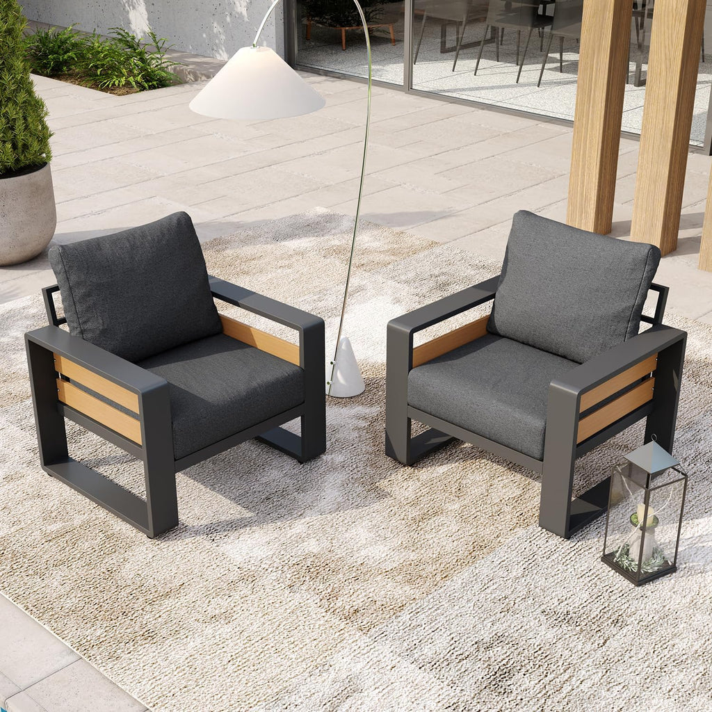 Aoxun Aluminum Patio Furniture Set, 2 Piece Luxury Outdoor Sectional with 6' Olefin Fabric Cushions, Patio Conversation Sets with Coffee Table Outdoor Sofas for Backyard, Porch Dark Grey
