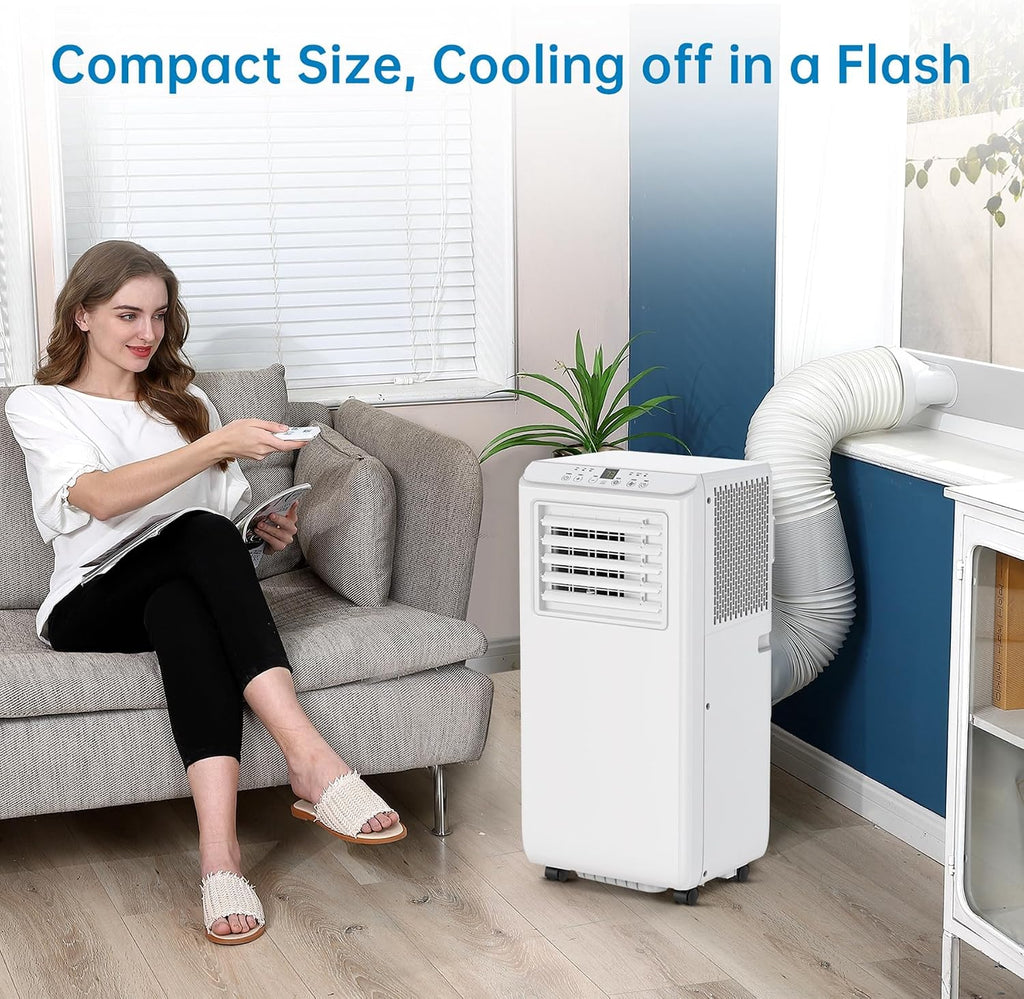 GarveeTech 8000Btus Portable Air Conditioner AC Unit 3 in-1 Air Conditioners w/Dehumidifier & Fan Modes Auto Evaporation for Home up to 350 sq. ft. Complete Window Mount Exhaust Kit, 24H Timer