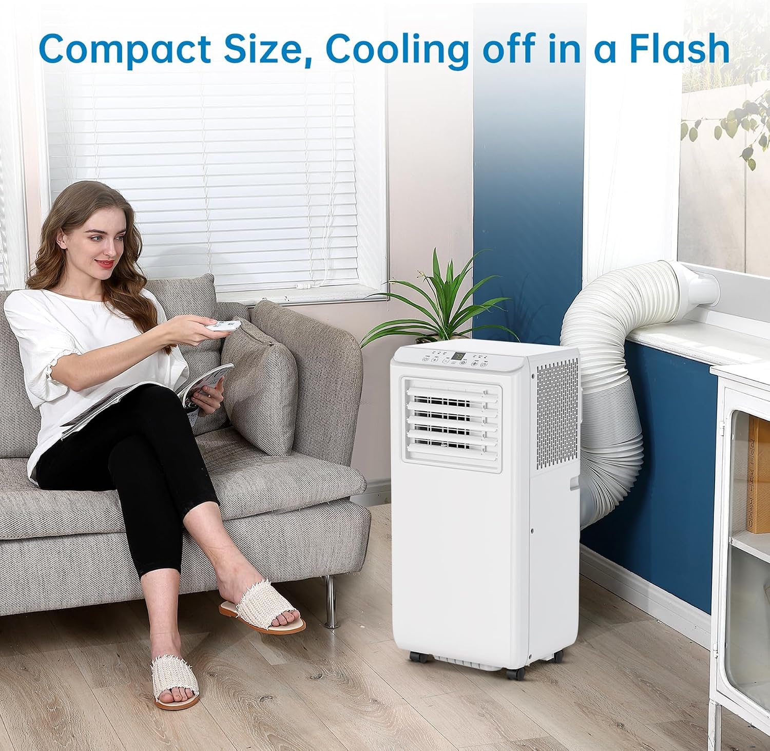 GarveeTech 8000Btus Portable Air Conditioner AC Unit 3 in-1 Air Conditioners w/Dehumidifier & Fan Modes Auto Evaporation for Home up to 350 sq. ft. Complete Window Mount Exhaust Kit, 24H Timer