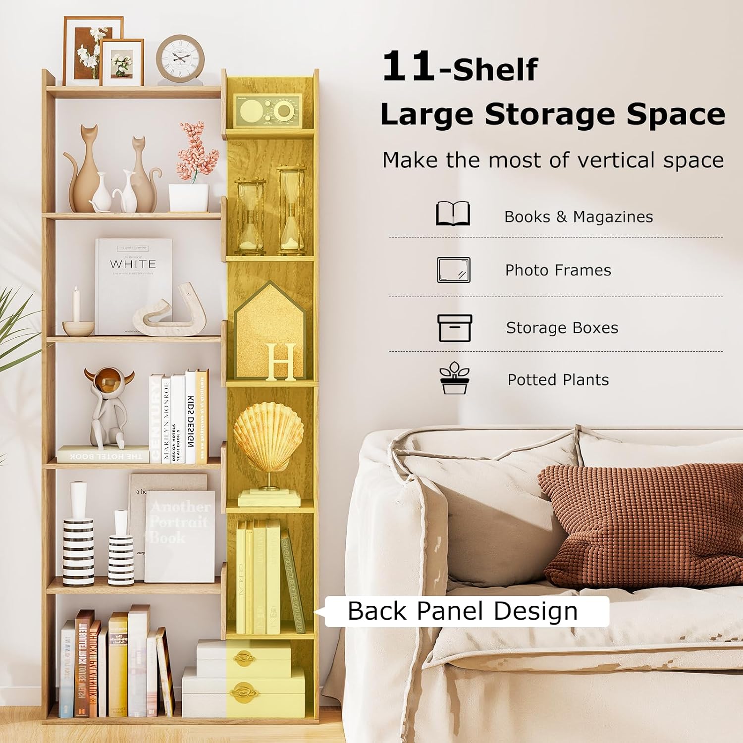 Tangkula 6-Tier Bookshelf, 64'H Tall Open Bookcase with Anti-Tip Kits, Home Office Free-Standing Wood Room Divider Display Book Shelf, Modern 11-Shelf Storage Rack for Study, Living Room (2, Natural)