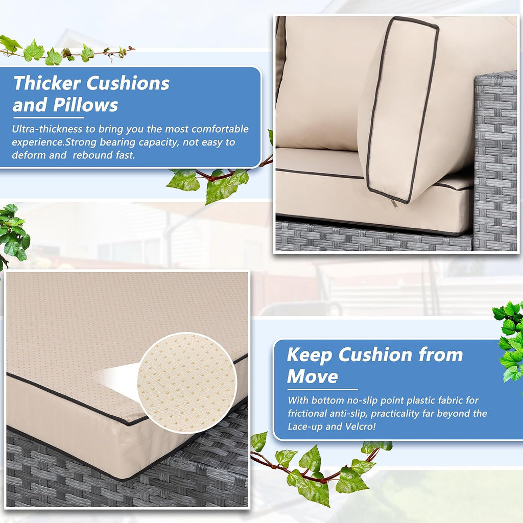 Shintenchi 7 Pieces Outdoor Patio Furniture Sets, Patio Sectional Sofa Couch, Gray PE Wicker Furniture Modular Patio Conversation Sets Patio Sofa with Washable Cushions, Gray/Khaki