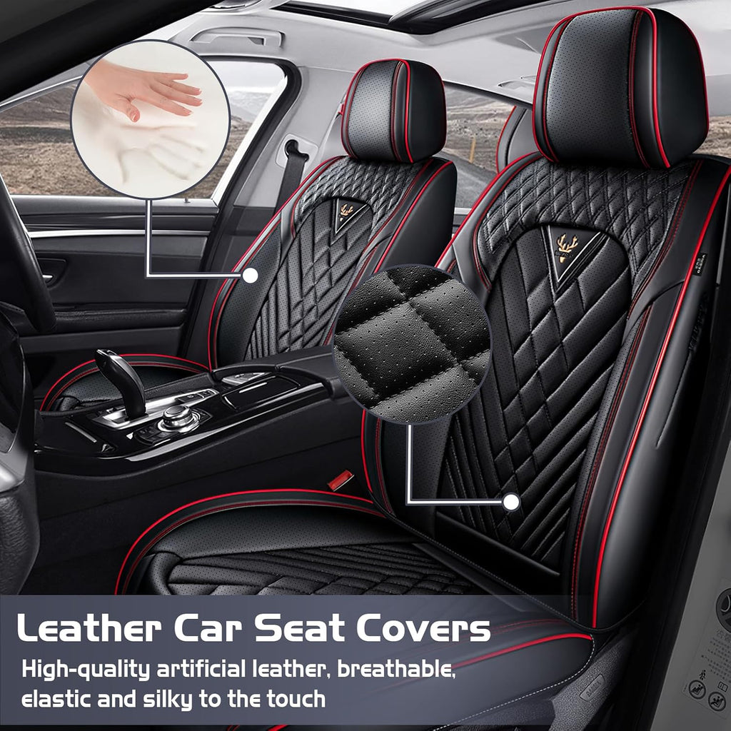 Car Seat Covers for Dodge Dart 2013-2016, Waterproof Nappa Leather Front Seat Cover, Anti-Slip and Comfortable Automotive Seat Protector&Accessories(Black Red)