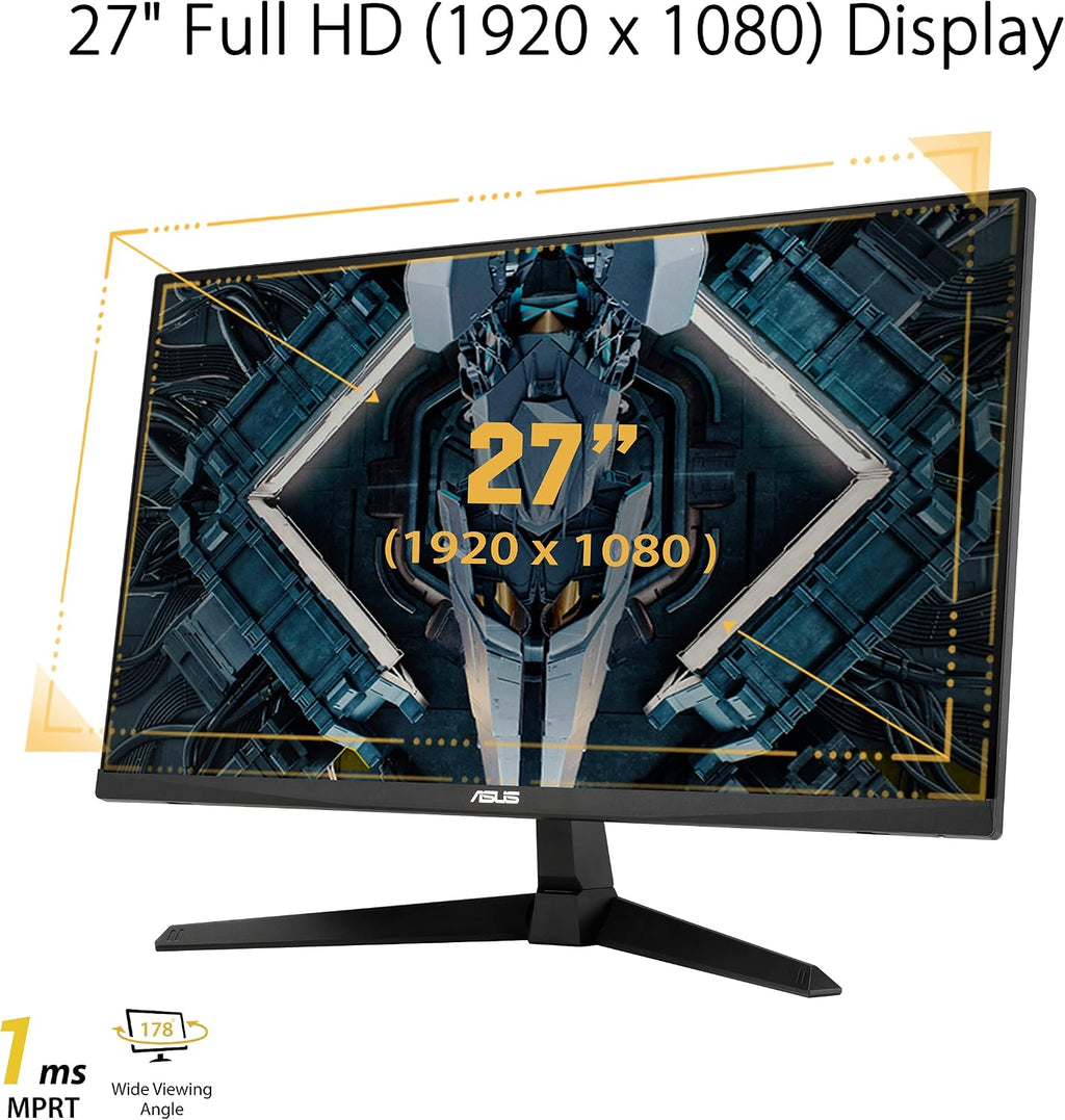 ASUS TUF Gaming 27 Inch Gaming Monitor - Full HD, 1080P, 165Hz (Supports 144Hz), 1ms, Extreme Low Motion Blur, FreeSync Premium, Shadow Boost, Eye Care, HDMI, DisplayPort, Tilt Adjustable - VG277Q1A