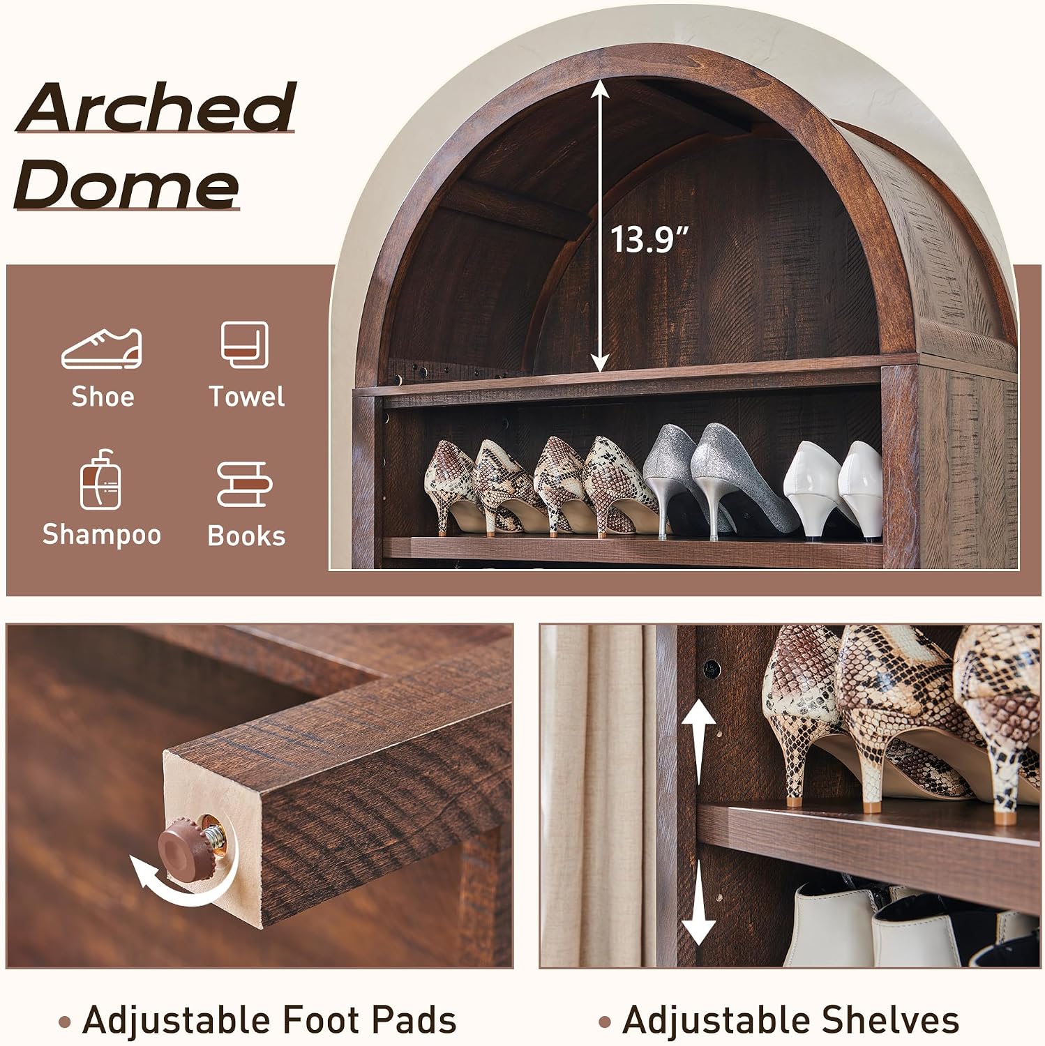 IFGET 71' Tall Arched Bookshelf, 7 Tiers Arch Bookcase with Storage, Modern Farmhouse Book Shelf with Adjustable Shelves, Wood Bookshelf w/Open Display Shelves for Living Room, Office (Brown)
