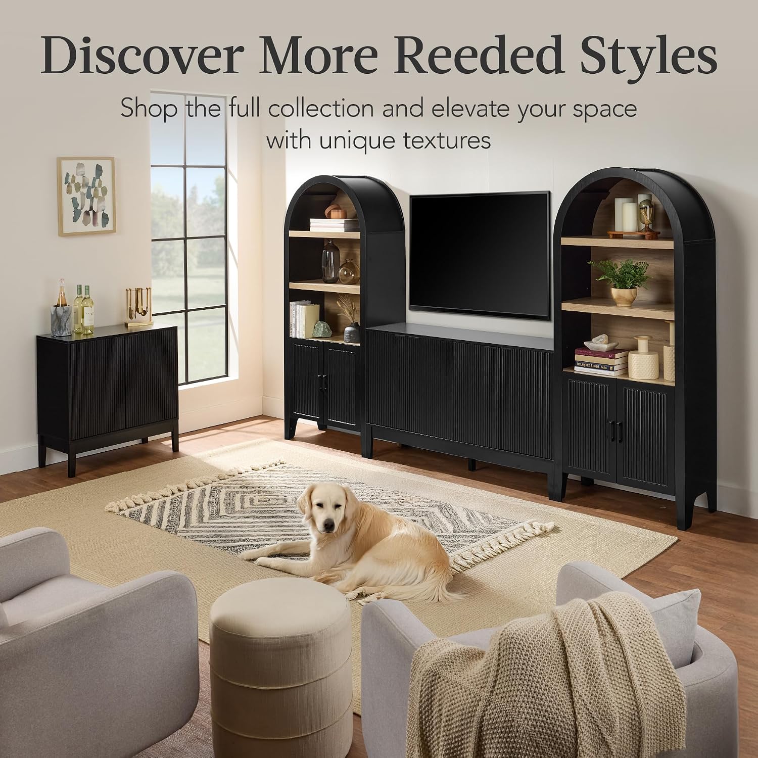 Best Choice Products 72' Tall Arched Pantry Cabinet w/Reeded Doors, 5-Tier Bookshelf, Armoire, Hutch, Bookcase, Storage Cabinet w/Adjustable Shelves, for Dining Room and Livingroom - Black Oak