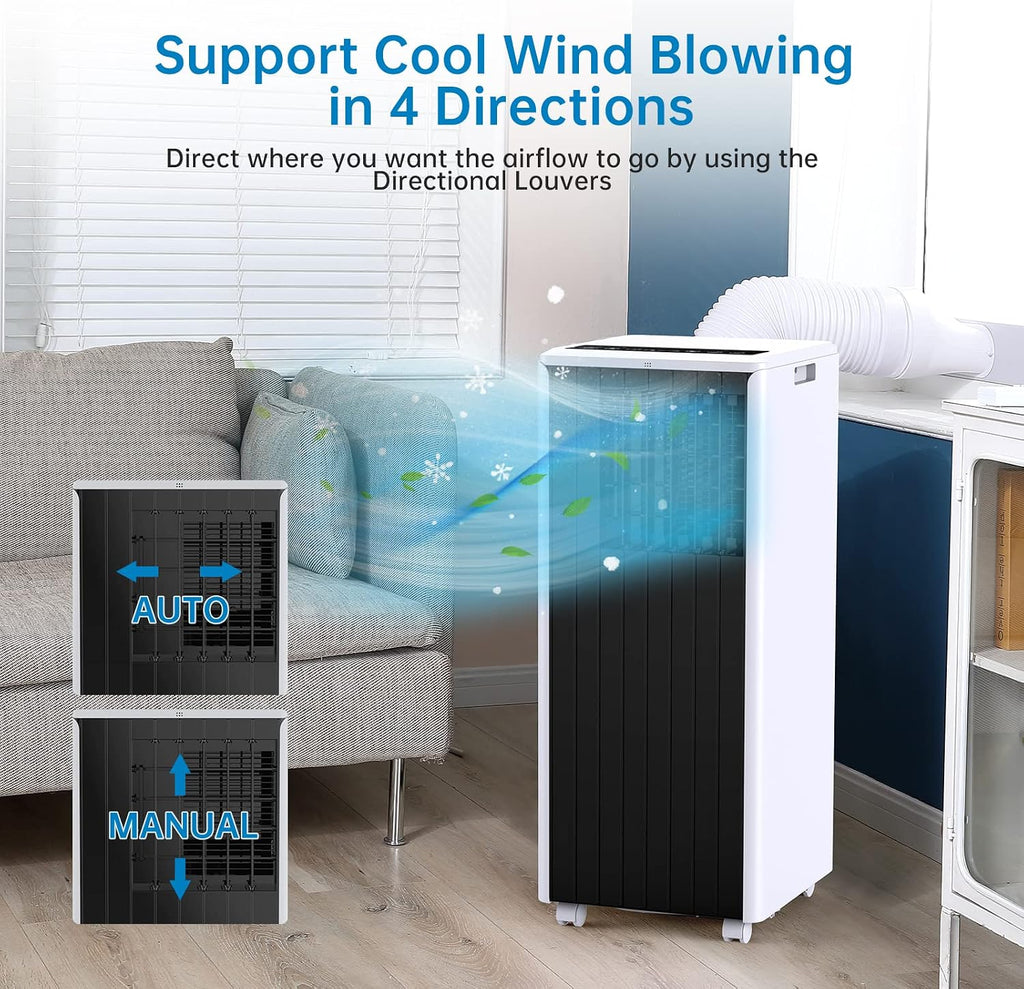Portable Air Conditioner with Remote Control, 8,000 BTU Cools up to 350 Sq. Ft., LED Touch Panel, Built-in Dehumidifier, Fan, 3 in 1 Compact Indoor Quite AC Unit for Home Office Dorm RV