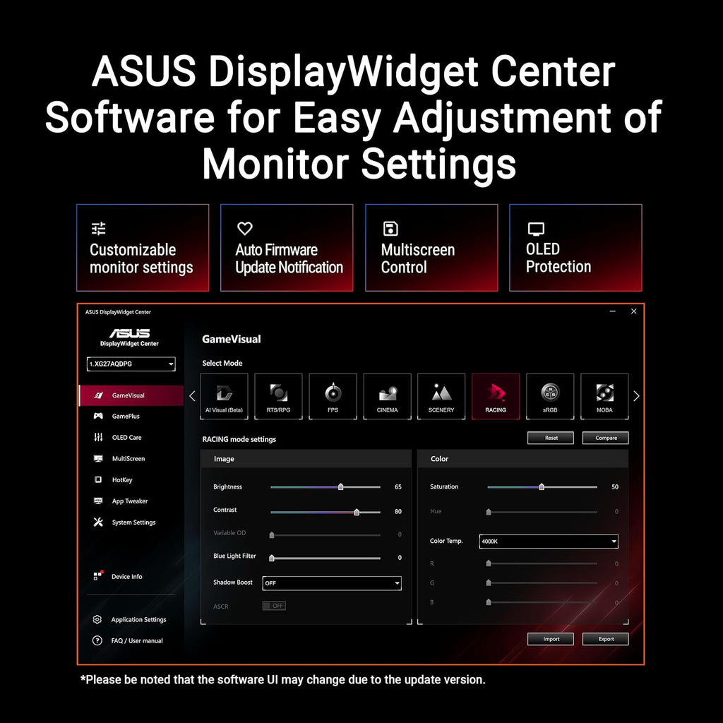 ASUS ROG Strix 34' Ultrawide QD-OLED HDR Gaming Monitor (XG34WCDG) - 3440x1440, 175Hz, 0.03ms, OLED Care Pro, True 10-bit, G-SYNC Compatible, DisplayWidget, Extreme Low Motion Blur, 3 yr Warranty