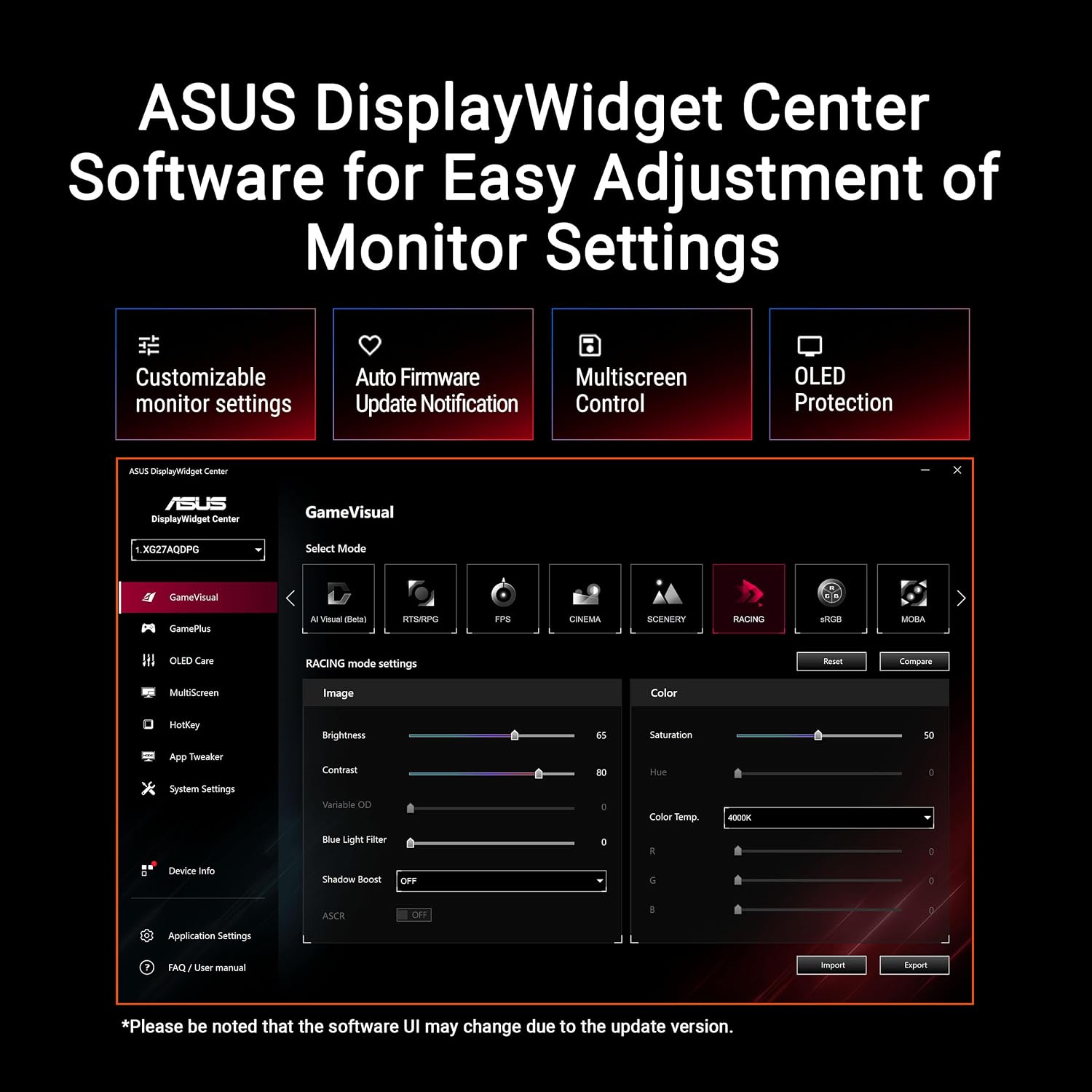 ASUS ROG Strix 34' Ultrawide QD-OLED HDR Gaming Monitor (XG34WCDG) - 3440x1440, 175Hz, 0.03ms, OLED Care Pro, True 10-bit, G-SYNC Compatible, DisplayWidget, Extreme Low Motion Blur, 3 yr Warranty