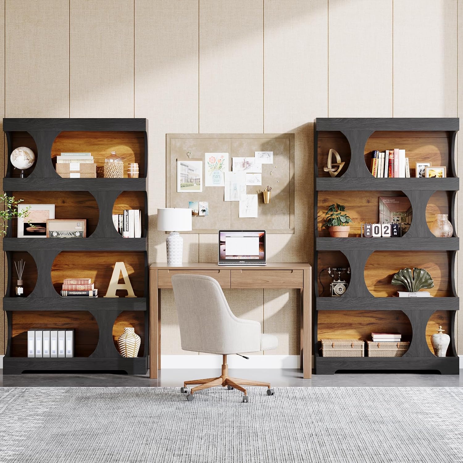 Tribesigns 71' Tall Bookcase, 4-Tier S-Shaped Bookshelf, Wood Decorative Storage Shelving, Modern Freestanding Display Shelves, Large Library Book Shelf Unit for Home Office Living Room, Black & Brown