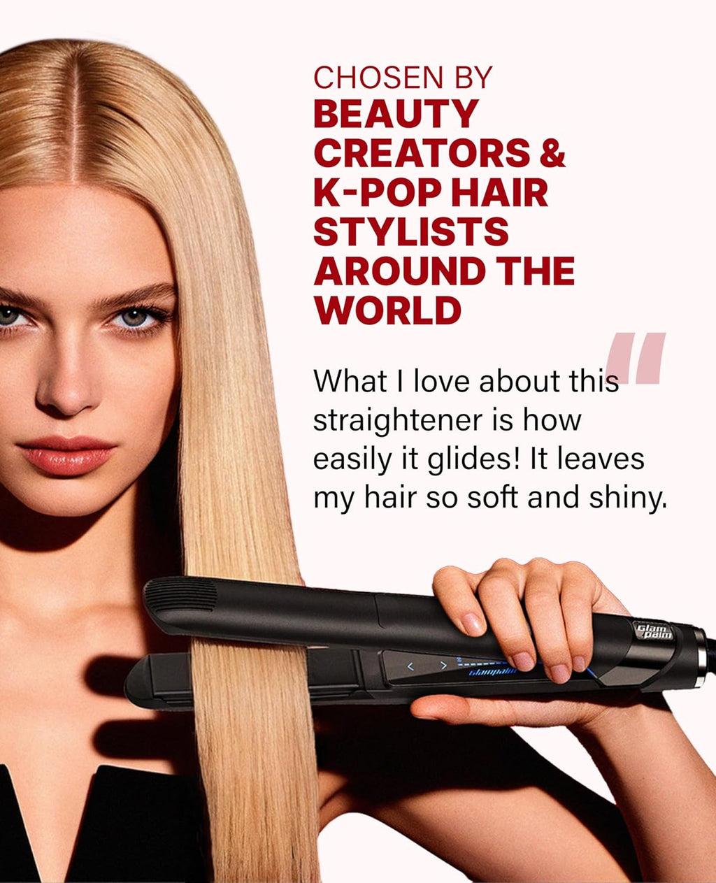 GLAMPALM GlamMuse Wide 1.5' | All-Ceramic Flat Iron Infused with Vita-C, Salon Results with Less Heat Damage, Trusted by K-Pop Hair Stylists Hair Straightener for Thick Hair, Silk Press | GP501T