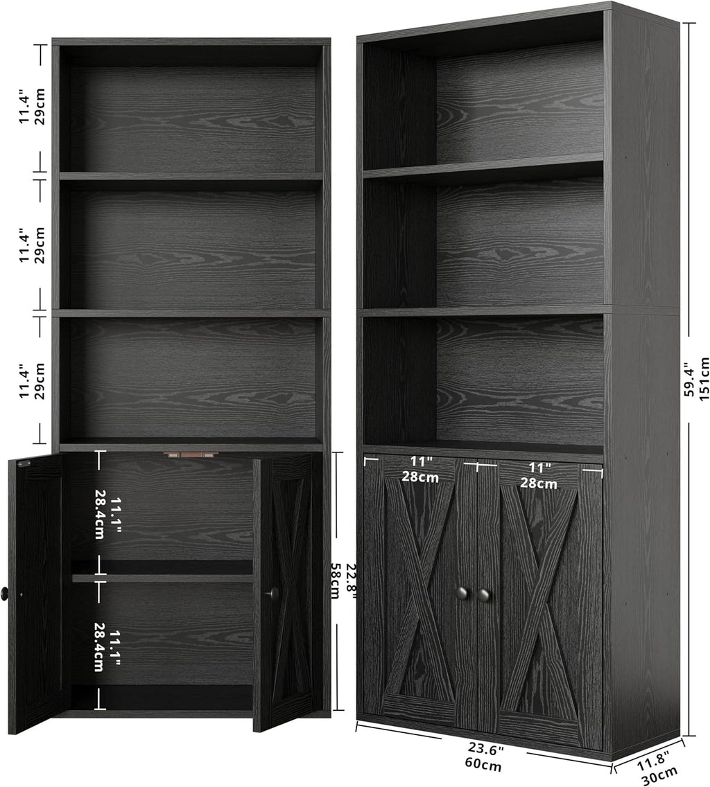 IRONCK Industrial Bookshelves and Bookcases with Doors 11.8 in Depth Set of 2 Floor Standing 5 Shelf Display Storage Shelves Bookcase Home Decor Furniture for Home, Office, Living Room, Bedroom