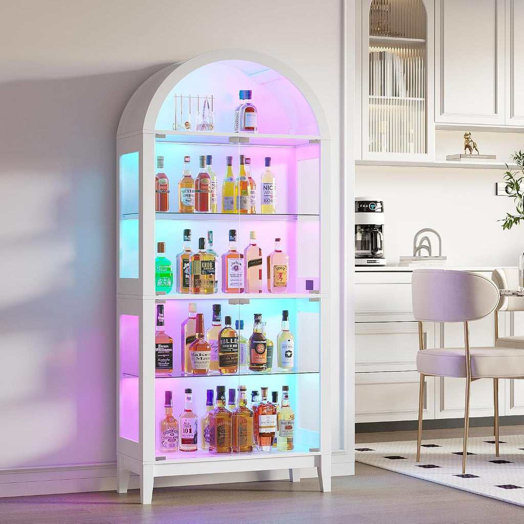 WOOVIVS Glass Display Cabinet with RGB Lights, 69' Tall Curio Cabinet with Rebound Tempered Glass Door, 5-Tier Adjustable Display Case for Living Room (White)