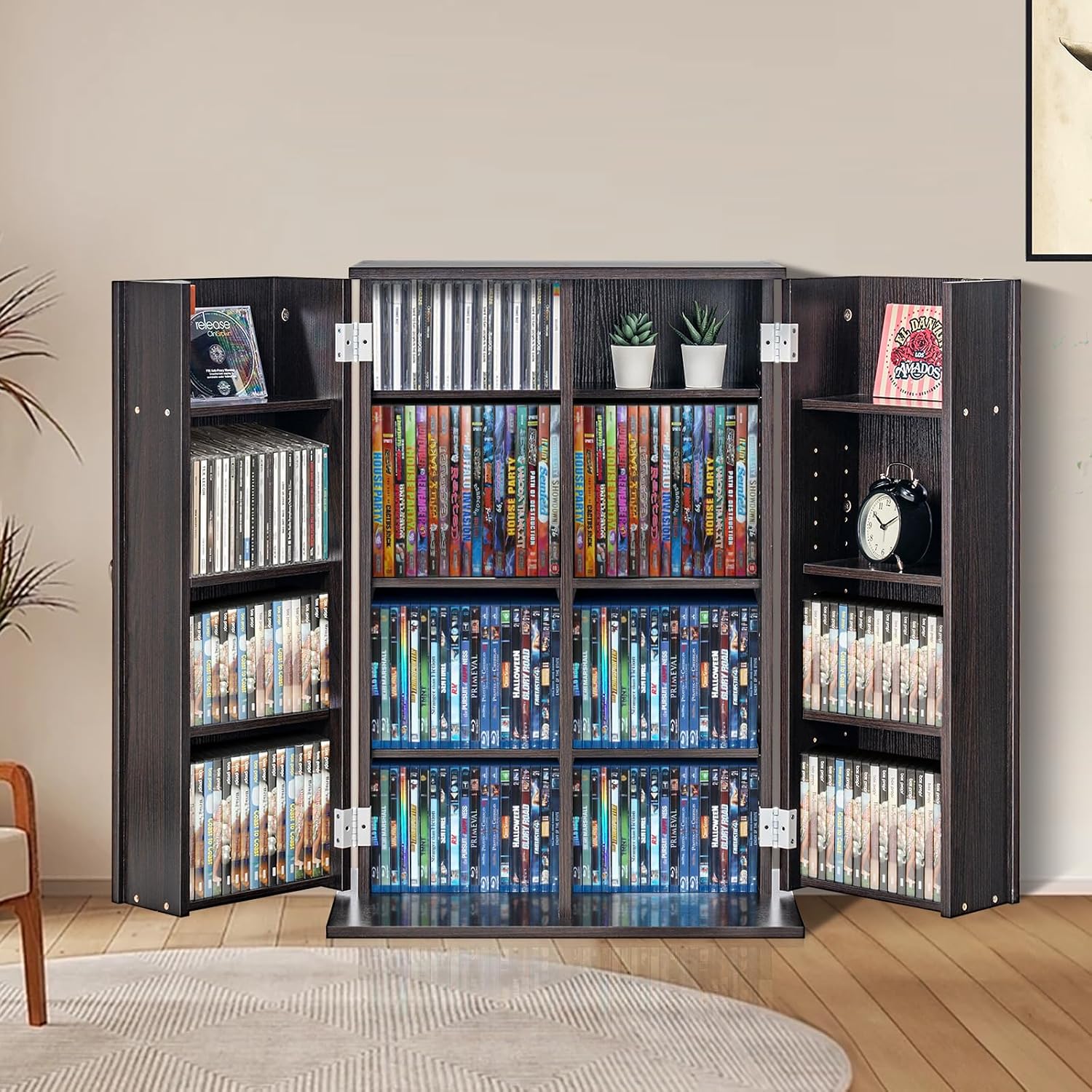 VEVOR Media Storage Cabinet, DVD Cabinet with Doors and Shelves, CD Storage, Adjustable DVD Shelf, Protects & Organizes Music, Movie, Video Games or Collections-Espresso