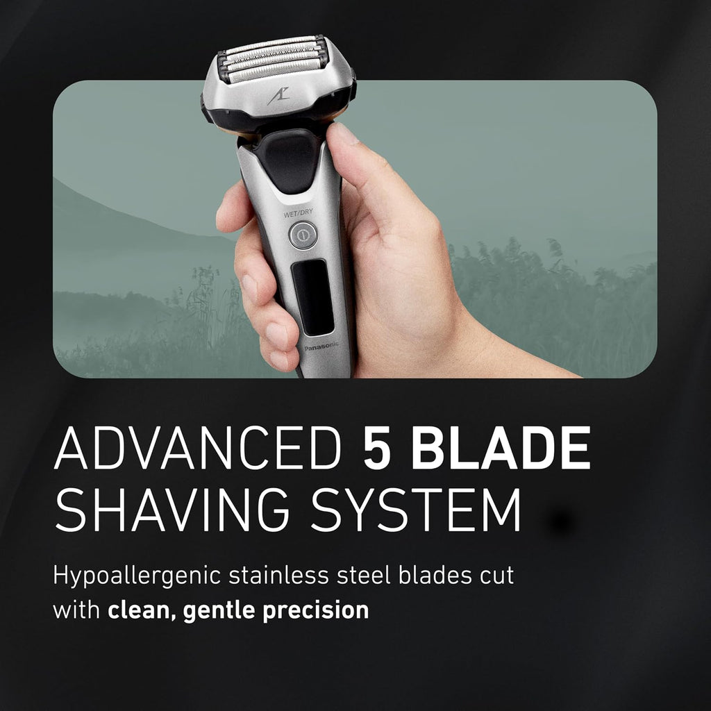 Panasonic ARC5 Electric Razor for Men Face, Wet & Dry Shavers with Foil Shaver, Pop-up Trimmer, Ultra-Fast 5-Blade, Smart Shave Sensor, 16D Flexible Pivoting Head - ES-ALV6HS (Silver)