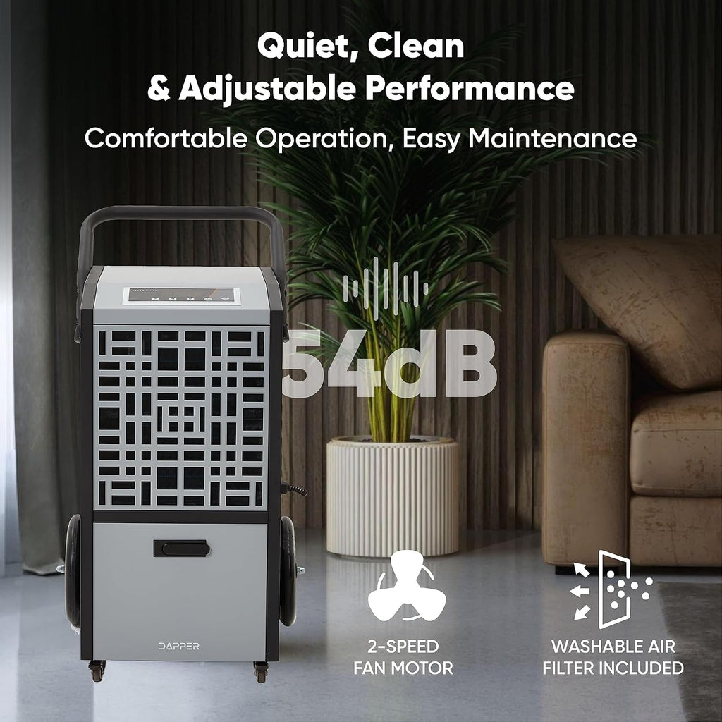 105-Pint Commercial Dehumidifier for Basements & Industrial Spaces – Built-In Pump, Drain Hose, Continuous Operation, 2-Speed Fan, 8000 Sq Ft Coverage, ETL Certified