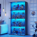 Lvifur Display Cabinet with Glass Doors, 66' Curio Cabinet with Lockable, 4-Tier Bookcase with 3 Color Lights for Collectibles, Storage Cabinets with Human Body for Books, Toys, Black
