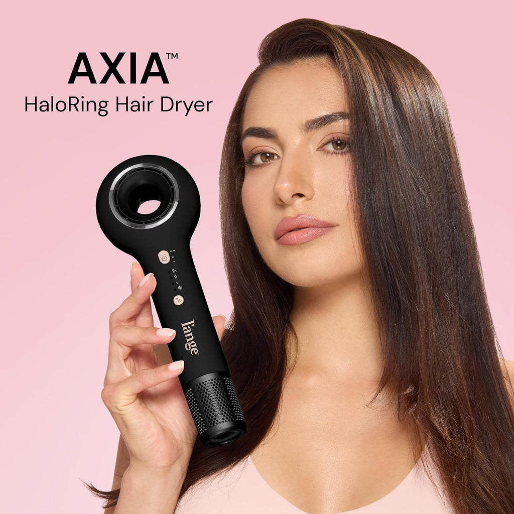 L'ANGE HAIR Axia HaloRing Ionic Hair Dryer | High Speed Professional Blow Dryer for Smooth, Frizz-Free Styles | Lightweight Brushless Motor with Concentrator & Wall Mount | 4 Heat Settings | Black