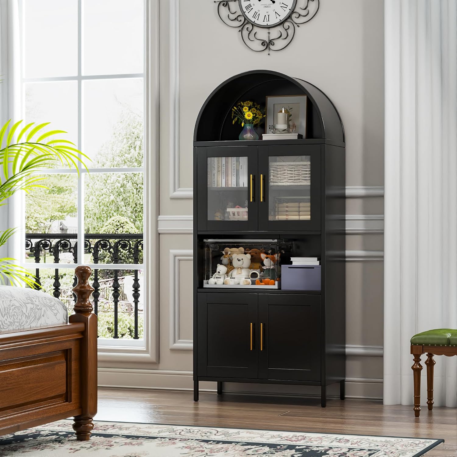 VEXPOR 73' Tall Arched Kitchen Pantry Cabinet with Doors, Metal Arched Hutch Cabinet for Kitchen, Dining Room, Living Room, Assembly Required, Black