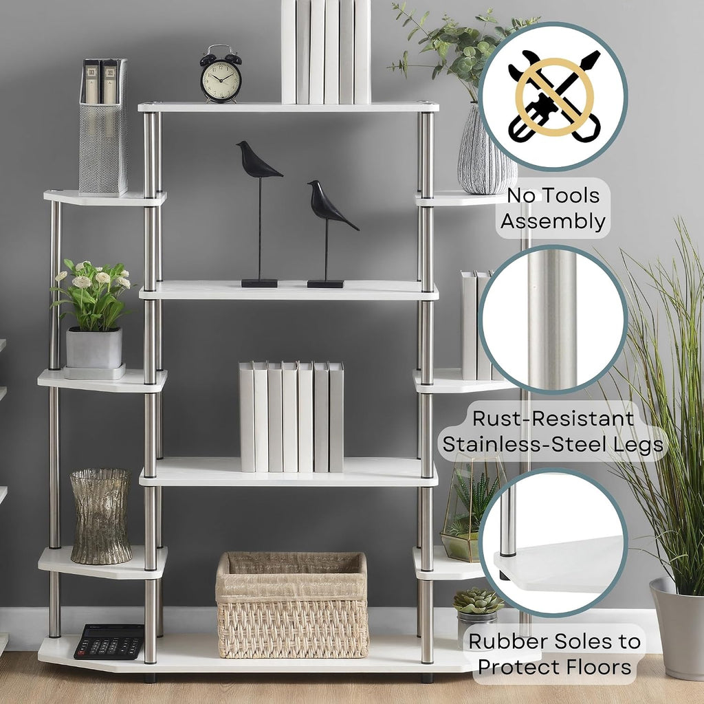 Convenience Concepts Designs2Go No Tools Wall Unit Bookshelf 47.25' - Contemporary Storage Shelves for Display, 10 Spacious Shelves for Modern Living Room, Office, Den, White