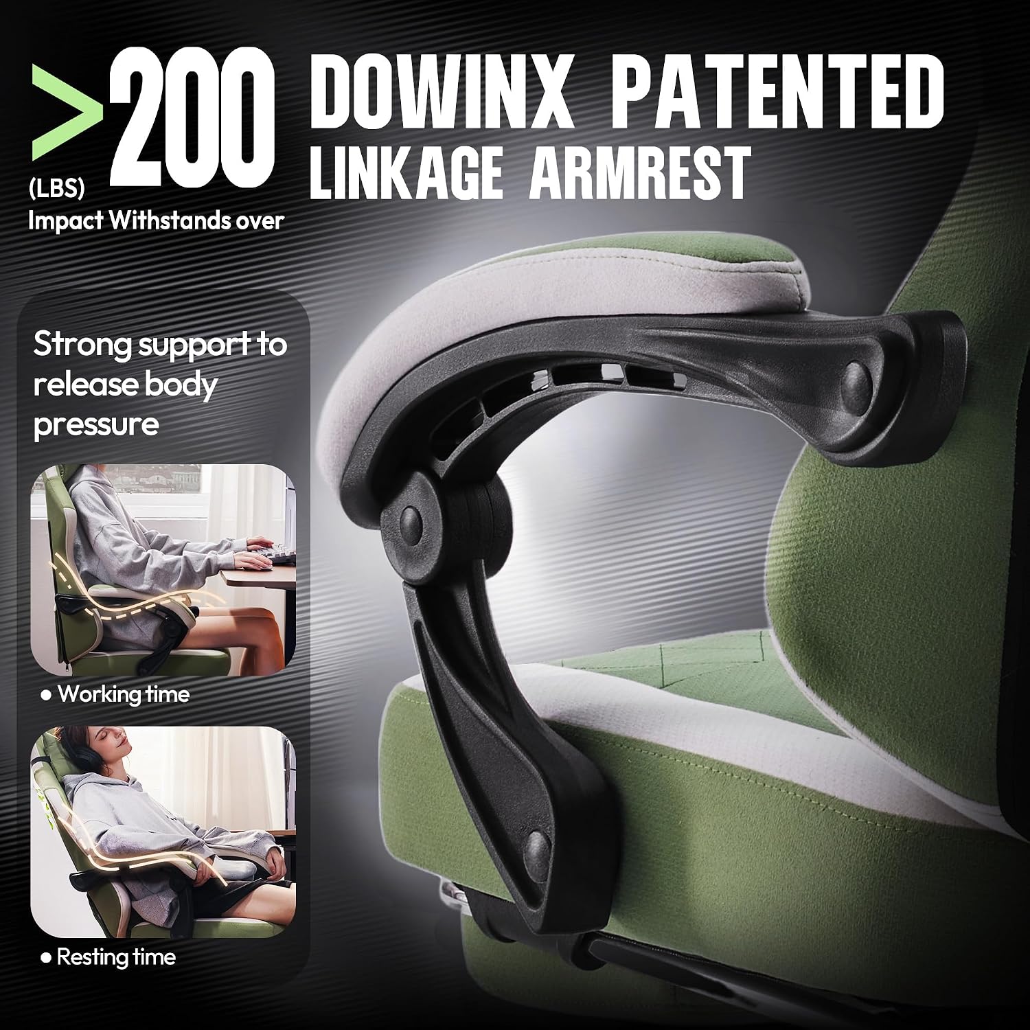 Dowinx Gaming Chair Fabric with Pocket Spring Cushion, High Back Ergonomic Computer Chair with Footrest for Adults, Massage Lumbar Support Swivel Game Chair for Office Gaming 300LBS, Green